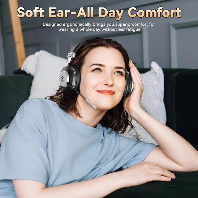 Alt view image 6 of 7 - Wireless Headset with Mic for Work, Bluetooth Headset with Microphone (AI Noise Cancelling), 60 Hours Woktime Wireless Headphone for Work from Home/Call Center/Office/PC/Laptop/Computer/Zoom/Teams