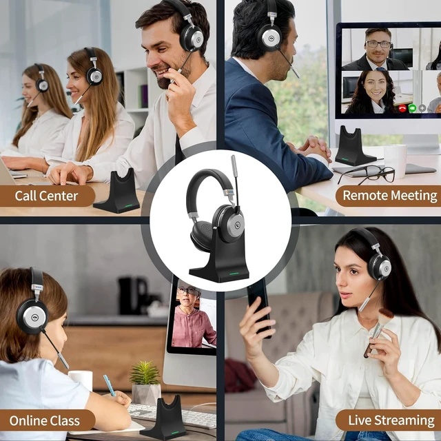 Alt view image 7 of 7 - Wireless Headset with Mic for Work, Bluetooth Headset with Microphone (AI Noise Cancelling), 60 Hours Woktime Wireless Headphone for Work from Home/Call Center/Office/PC/Laptop/Computer/Zoom/Teams