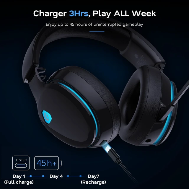 Alt view image 6 of 7 - 2.4GHz Wireless Gaming Headset for PS5, PS4, PC, Switch, 45Hr, Black | Bluetooth 6.0 Gaming Headphones with Noise Canceling Mic, 7.1 Virtual Surround, Great for Fortnite & Call of Duty/FPS Gamers