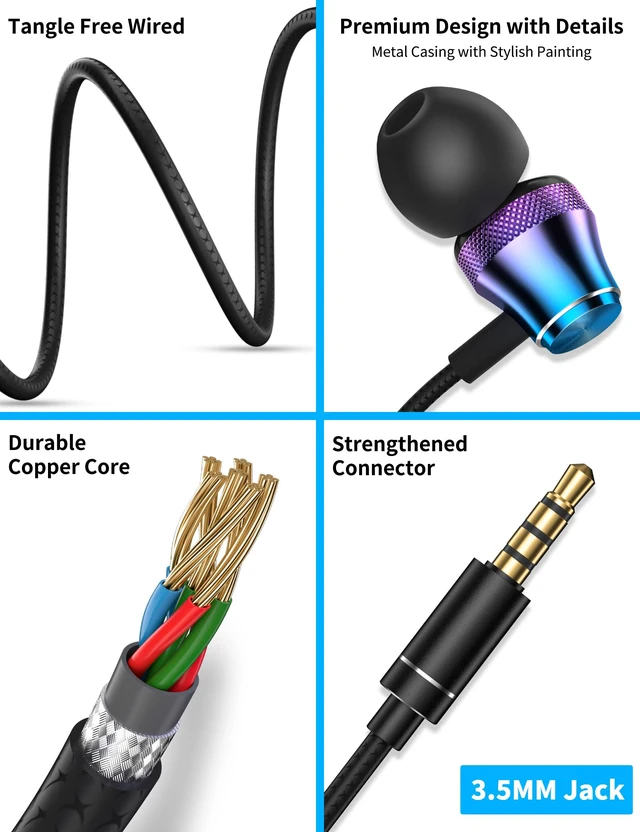 Alt view image 4 of 7 - Wired Earbuds for Chromebook Laptop PC,3.5mm in Ear Headphones for Kindle | Fire HD 10,8,8 Plus,7 Tablet,Noise Cancelling Ear Buds Plug in Audio Jack Mic Volume Control for Samsung A15 A14 for Moto G