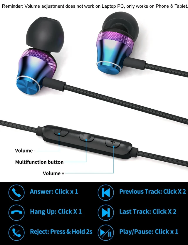 Alt view image 6 of 7 - Wired Earbuds for Chromebook Laptop PC,3.5mm in Ear Headphones for Kindle | Fire HD 10,8,8 Plus,7 Tablet,Noise Cancelling Ear Buds Plug in Audio Jack Mic Volume Control for Samsung A15 A14 for Moto G