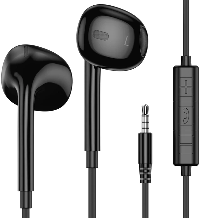 Main image of Wired Earbuds, 3.5mm Jack in-Ear Headphones with Microphone Volume Control Clear Calls Suitable for iPhone, iPad, Samsung, Computer, Laptop, School Students, Black