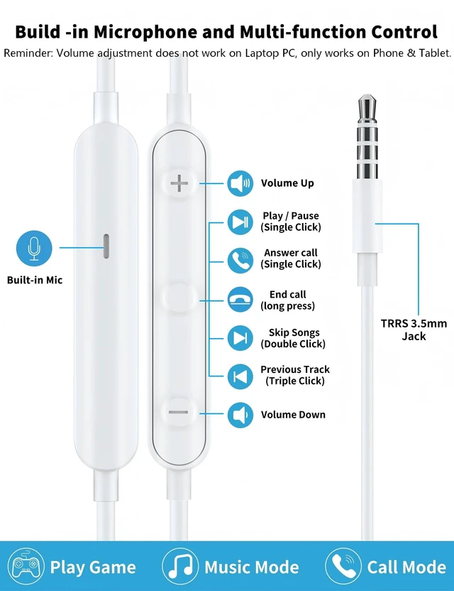 Alt view image 3 of 7 - 3.5mm Wired Earbuds with Mic for MacBook/Chormebook PC,Magnetic In Ear Buds | for Moto G Stylus Power Play Pure,Hifi School Kid Headphones,Noise Isolation Airplane Jack Earphones