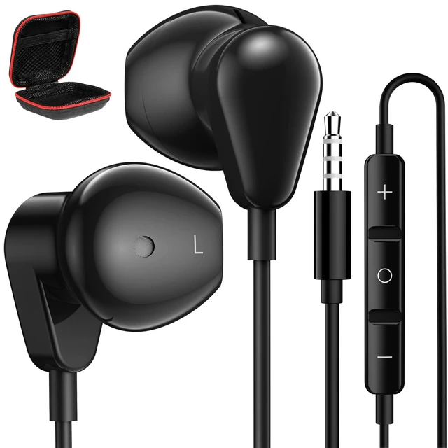 Main image of 3.5mm Earbuds with Microphone Wired Headphones for Laptop PC, Black | Sport Headset for iPhone 6 6s Samsung A25 A15 S10 Laptop PC Chromebook Switch Airplanes Kindle Fire Kids School Students Gift
