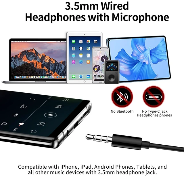 Alt view image 7 of 7 - 3.5mm Earbuds with Microphone Wired Headphones for Laptop PC, Black | Sport Headset for iPhone 6 6s Samsung A25 A15 S10 Laptop PC Chromebook Switch Airplanes Kindle Fire Kids School Students Gift