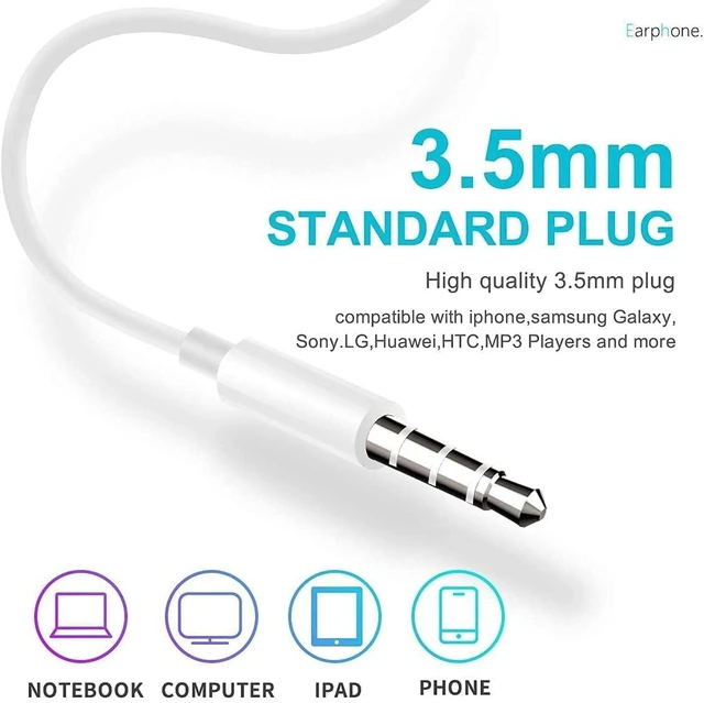 Alt view image 3 of 6 - 2 Pack Wired Earbuds,Ultra Clear Calls & no Noise 3.5mm Headphones Earbuds Wired, in-Ear Earphones with Mic, Compatible with iPhone/iPad/Android/Laptop/PC