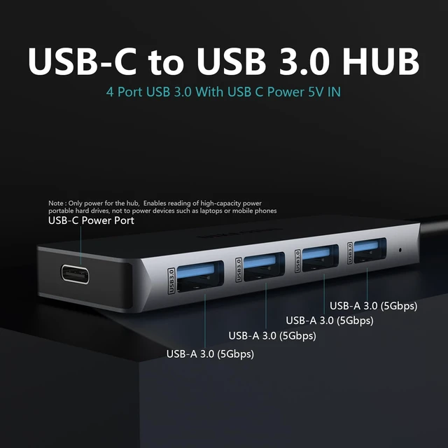 Alt view image 2 of 7 - USB C 3.0 Hub, 4 Ports USB A Splitter Ultra-Slim USB Expander,0.5 ft | 5Gbps Data Transfer for Mouse, Keyboard, Flash Drive, Printer Compatible with Laptop,U Disk Desktop PC, Xbox, PS5, and More
