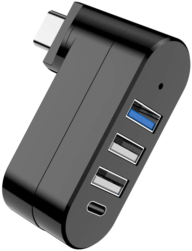 Main image of 4-Port USB C Hub Rotatable 90/180 for MacBook iMac Surface | Rotatable 90/180 fits tight spaces, 1x USB 3.0 + 2x USB 2.0 + 1x USB-C, Plug and play, For MacBook/iMac/Surface, Not for car