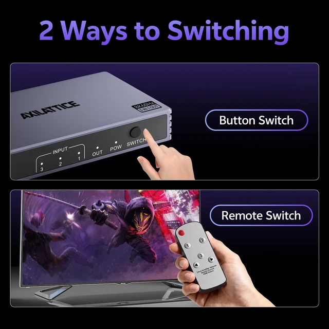 Alt view image 5 of 7 - 8K@60Hz HDMI Switch 3 in 1 Out, 4K@240Hz, HDMI 2.1 Switcher with Remote | Aluminum, Support Auto-Switch, G-Sync HDR HDCP 2.3, HDMI Splitter Compatible with PS, Xbox, Switch, Roku, Fire Stick