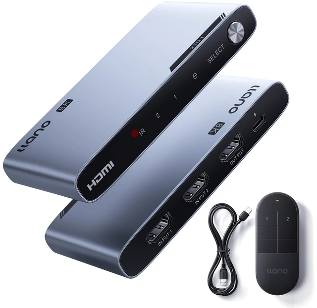 Main image of HDMI 2.1 Switch 2 in 1 Out, 8K@60Hz with Remote, 4K@120Hz/240Hz, VRR, HDR10+, Dolby Atmos, CEC, 48Gbps,HDMI Switcher for PS5, Xbox, Switch, Roku, Fire Stick, Apple TV, Aluminum Alloy Case
