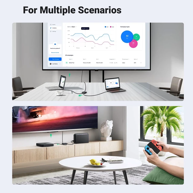 Alt view image 6 of 7 - HDMI Switch 2 in 1 Out, 4K@60Hz, with HDMI Cable, Bi-Directional | HDR, 3D, HDCP 2.2, Dolby Atmos, Dolby Vision, Compatible with PS5, Xbox, Switch/Switch 2, Roku, TV