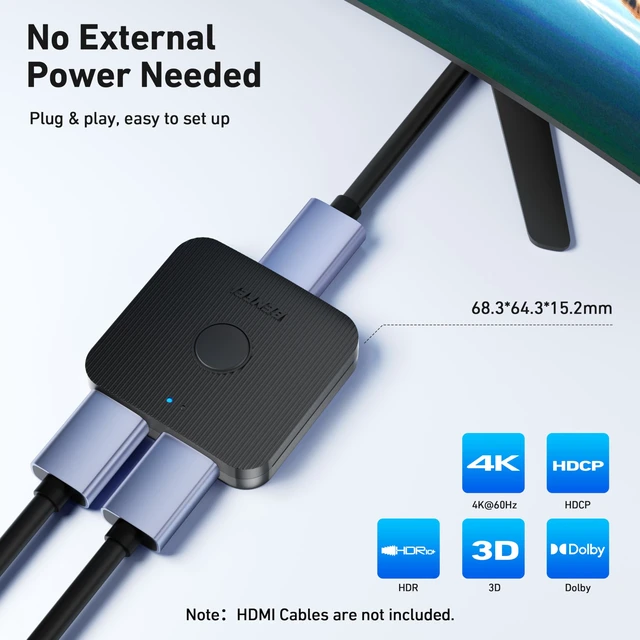 Alt view image 5 of 7 - HDMI Switch 4K@60Hz, Bi-Directional HDMI Switcher 2 Input 1 Output, 1 Input 2 Output, Supports 4K 3D HD 1080P Compatible for Firestick, Xbox PS4 Roku HDTV