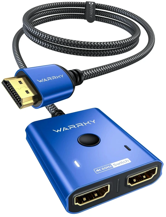 Main image of HDMI Switch 2 in 1 Out, 4K@60Hz Switcher with 3.3ft HDMI Cable -Blue | Aluminum 1 in 2 Out Bidirectional HDMI Selector Box, Monitor Switch for 2 Computers, Multi Port Adapter for TV/PS5/Xbox/Roku