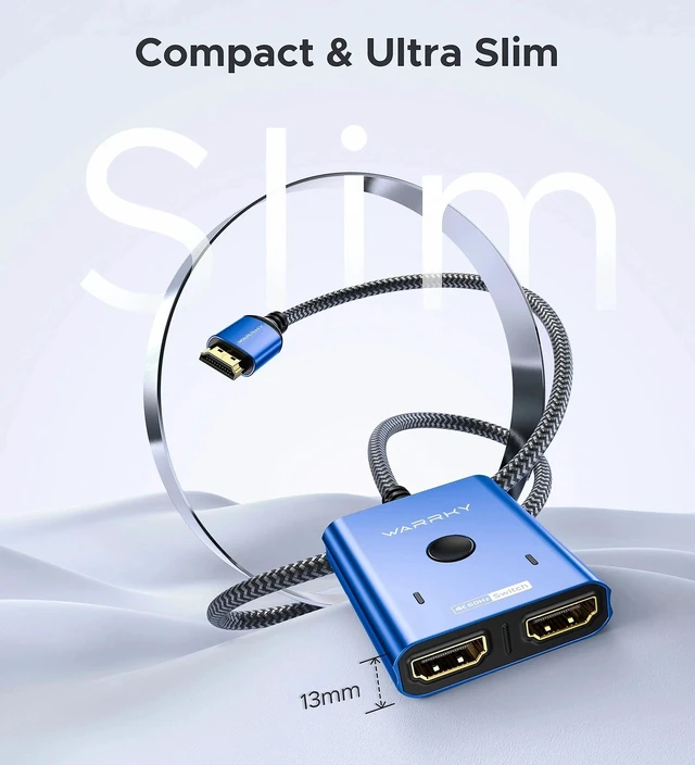 Alt view image 7 of 7 - HDMI Switch 2 in 1 Out, 4K@60Hz Switcher with 3.3ft HDMI Cable -Blue | Aluminum 1 in 2 Out Bidirectional HDMI Selector Box, Monitor Switch for 2 Computers, Multi Port Adapter for TV/PS5/Xbox/Roku