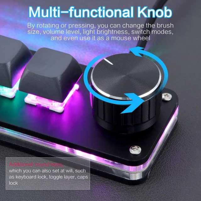 Alt view image 4 of 7 - Macro Programmable Keypad, One Handed Programmable Mechanical Keyboard, RGB Blue Switch Hot Swappable, 4 Keys 1 Knob Backlit Keypad for Working and Gaming, Black