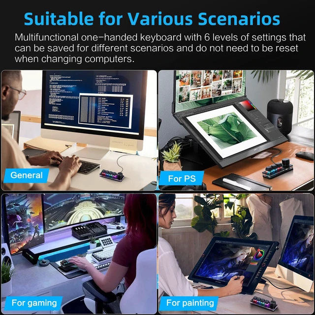 Alt view image 7 of 7 - Macro Programmable Keypad, One Handed Programmable Mechanical Keyboard, RGB Blue Switch Hot Swappable, 4 Keys 1 Knob Backlit Keypad for Working and Gaming, Black