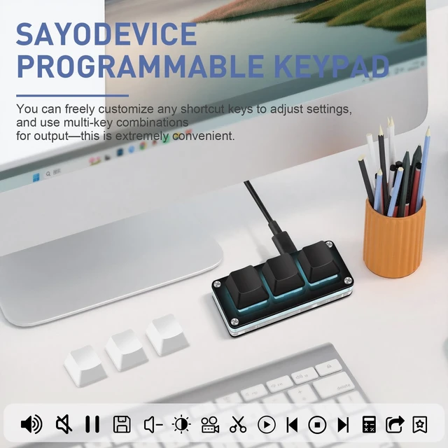 Alt view image 3 of 7 - Mini 3-Key Programmable Keyboard with Hotswappable Mechanical Switches | For Rhythm Games RGB Gaming Keypad for Customized Macros Office Work Copy Paste Shortcut Keys