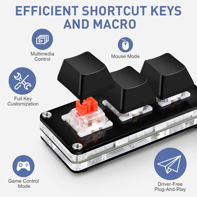 Alt view image 4 of 7 - Mini 3-Key Programmable Keyboard with Hotswappable Mechanical Switches | For Rhythm Games RGB Gaming Keypad for Customized Macros Office Work Copy Paste Shortcut Keys