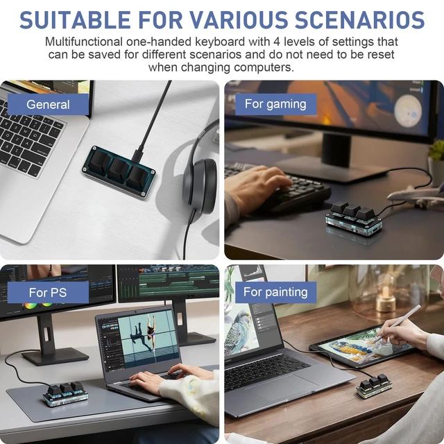 Alt view image 7 of 7 - Mini 3-Key Programmable Keyboard with Hotswappable Mechanical Switches | For Rhythm Games RGB Gaming Keypad for Customized Macros Office Work Copy Paste Shortcut Keys
