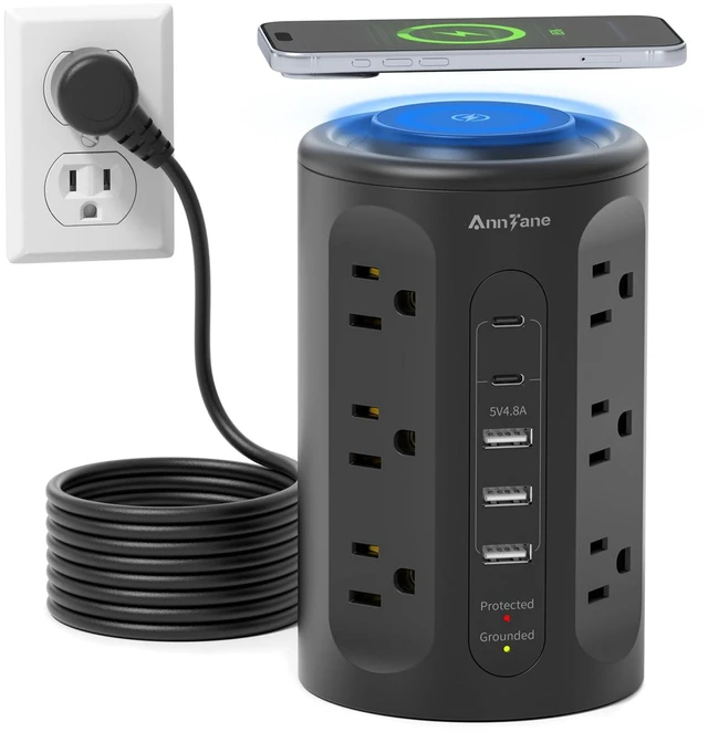 Main image of Power Strip Tower with USB Ports, 6.5 FT Extension Cord with Multiple Outlets (12AC+3A+2C) for Home Office Desk College Dorm Room Supplies