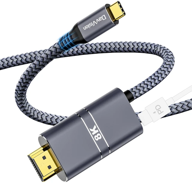 Main image of USB C to HDMI Cable with 240W PD Fast Charging, 8K@60HZ,4K@120Hz,Thunderbolt 5/4/3 Compatible,Upgraded Braided 2-in-1 Type C to HDMI for MacBook, iPhone17/16/15,iPad,HDTV(6.6FT,Grey)