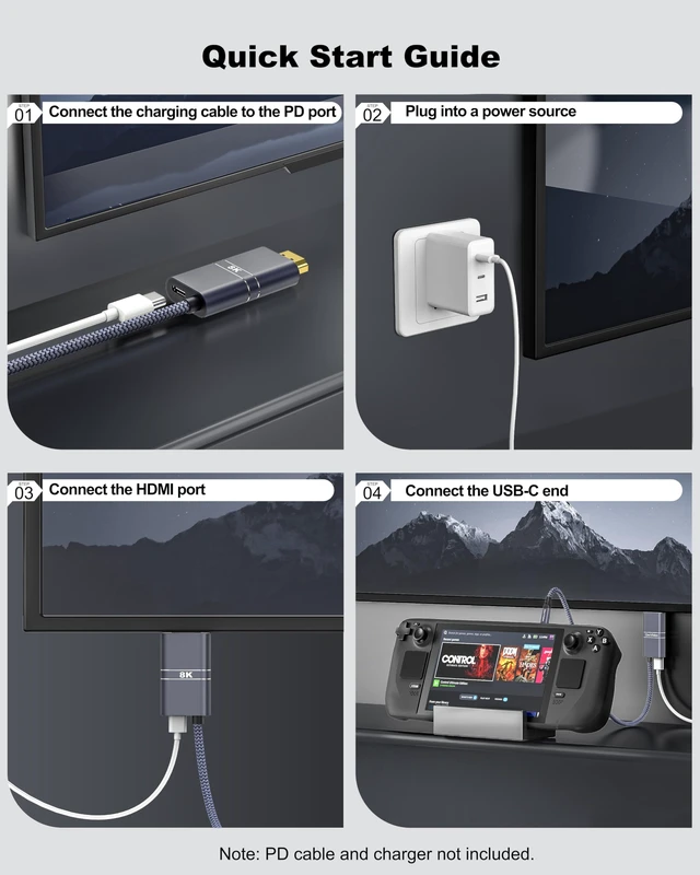 Alt view image 6 of 7 - USB C to HDMI Cable with 240W PD Fast Charging, 8K@60HZ,4K@120Hz,Thunderbolt 5/4/3 Compatible,Upgraded Braided 2-in-1 Type C to HDMI for MacBook, iPhone17/16/15,iPad,HDTV(6.6FT,Grey)