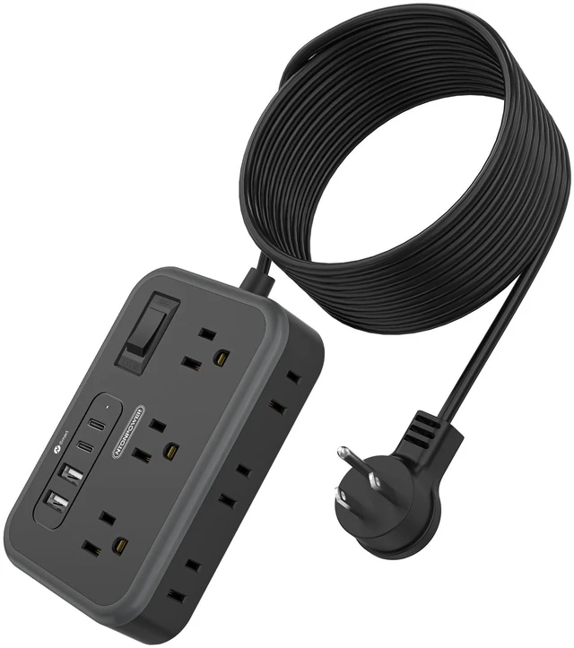Main image of 6 Widely Spaced Outlet(2 Side) Power Strip with 4 USB Ports, Extension Cord 15 Ft