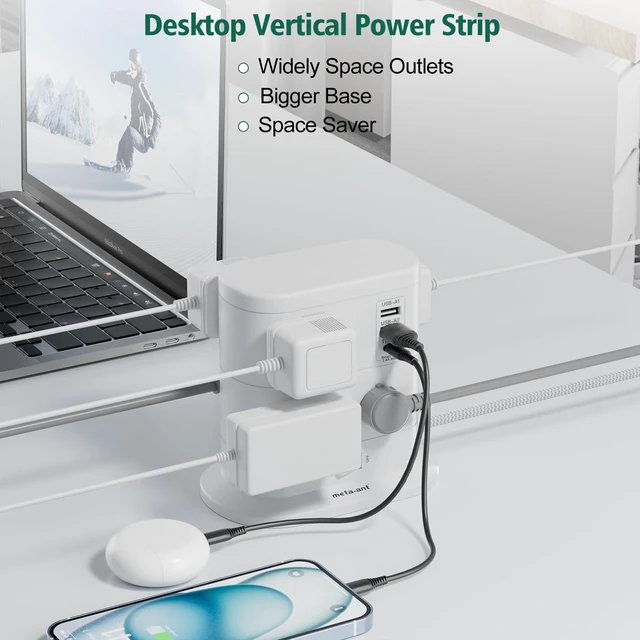 Alt view image 7 of 7 - 10 in 1 Surge Protector Power Strip Tower - 5Ft Flat Plug Extension Cord with 7 Outlets 3 USB Ports (1 USB C), Desk Power Strips with Surge Protection for Home Office Supplies Dorm Room Essentials