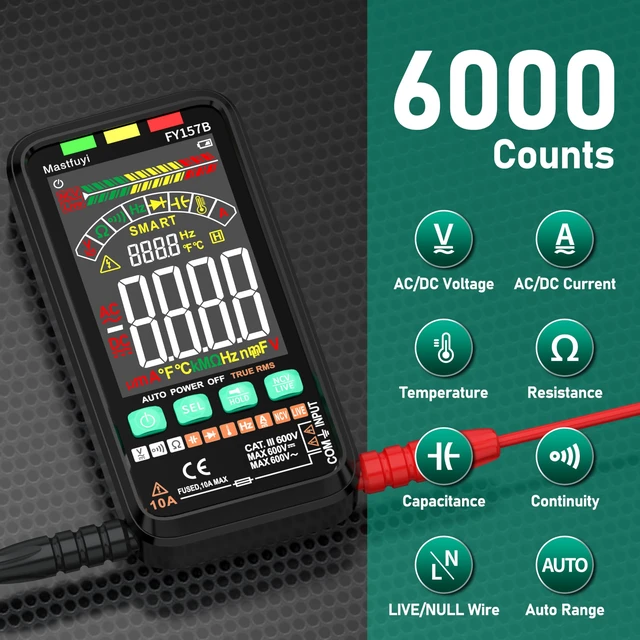 Alt view image 2 of 7 - 6000 Counts TRMS Digital Multimeter,Rechargeable Electrical Tester | Auto Ranging Digital Voltmeter,Measures Voltage Current Resistance Continuity Capacitance Temperature Frequency