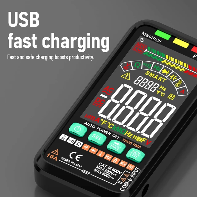 Alt view image 6 of 7 - 6000 Counts TRMS Digital Multimeter,Rechargeable Electrical Tester | Auto Ranging Digital Voltmeter,Measures Voltage Current Resistance Continuity Capacitance Temperature Frequency