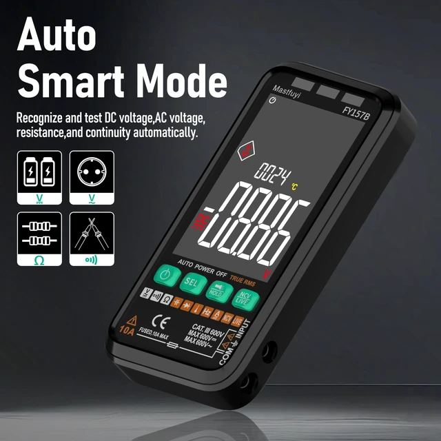 Alt view image 7 of 7 - 6000 Counts TRMS Digital Multimeter,Rechargeable Electrical Tester | Auto Ranging Digital Voltmeter,Measures Voltage Current Resistance Continuity Capacitance Temperature Frequency