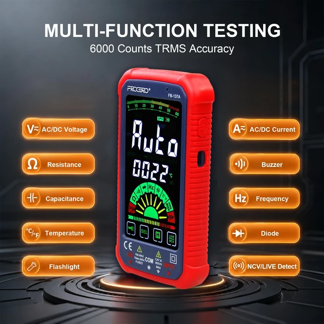 Alt view image 3 of 7 - Digital Multimeter 6000 Counts True RMS Auto Ranging AC/DC Voltage Tester | USB Rechargeable Smart Voltage Multimeter with Large Color Screen, NCV Capacitance Meter, Digital Voltmeter Multi Meter