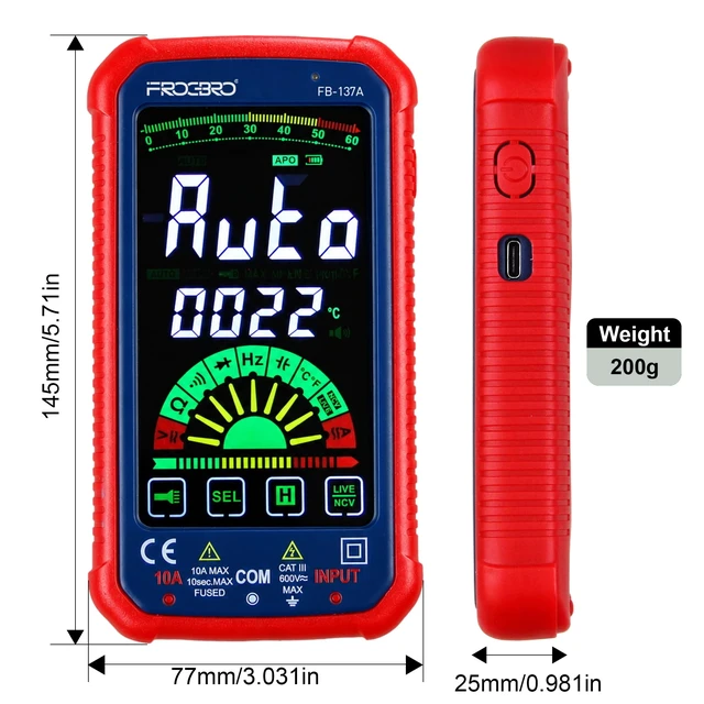 Alt view image 7 of 7 - Digital Multimeter 6000 Counts True RMS Auto Ranging AC/DC Voltage Tester | USB Rechargeable Smart Voltage Multimeter with Large Color Screen, NCV Capacitance Meter, Digital Voltmeter Multi Meter
