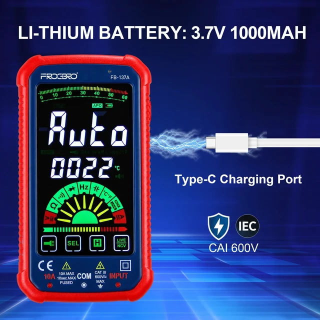 Alt view image 5 of 7 - Digital Multimeter 6000 Counts True RMS Auto Ranging AC/DC Voltage Tester | USB Rechargeable Smart Voltage Multimeter with Large Color Screen, NCV Capacitance Meter, Digital Voltmeter Multi Meter
