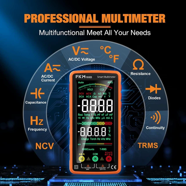 Alt view image 2 of 7 - Smart Digital Multimeter Tester TRMS 6000 Counts,Rechargeable Voltmeter | 5"Color LCD,Auto-Ranging Automotive Multimeter,for AC/DC Current,AC/DC Voltage,NCV,Ohm,Capacitance,Resistance,Continuity,Temp