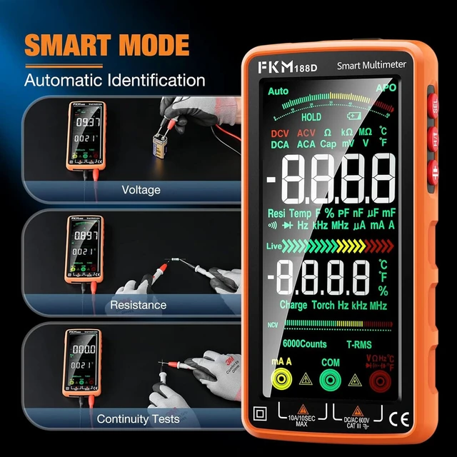 Alt view image 4 of 7 - Smart Digital Multimeter Tester TRMS 6000 Counts,Rechargeable Voltmeter | 5"Color LCD,Auto-Ranging Automotive Multimeter,for AC/DC Current,AC/DC Voltage,NCV,Ohm,Capacitance,Resistance,Continuity,Temp