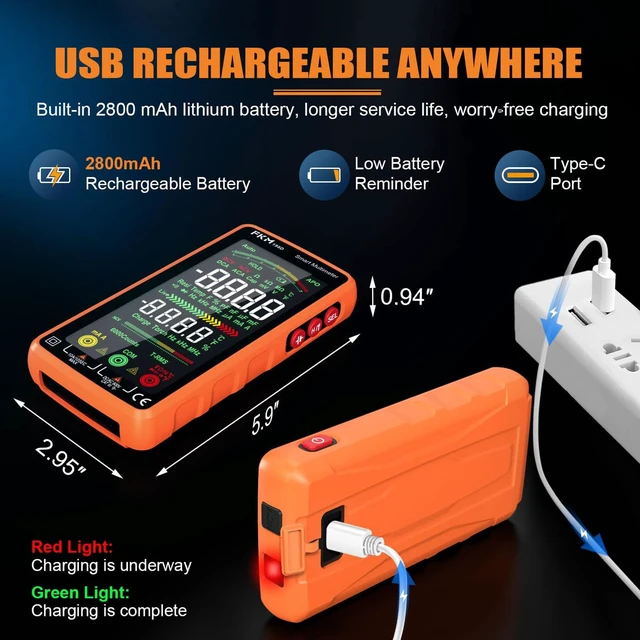 Alt view image 3 of 7 - Smart Digital Multimeter Tester TRMS 6000 Counts,Rechargeable Voltmeter | 5"Color LCD,Auto-Ranging Automotive Multimeter,for AC/DC Current,AC/DC Voltage,NCV,Ohm,Capacitance,Resistance,Continuity,Temp