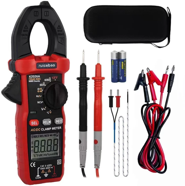 Main image of Digital Clamp Meter, 6000 Counts, Measures High AC/DC Current 600A, 600V AC/DC Voltage, Multimeter, Voltage Meter, Backlit Display, Amp Meter, Electrician Tools, with Alligator Clips