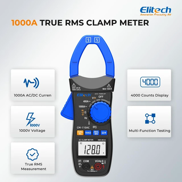 Alt view image 2 of 7 - CM-110AC Clamp Meter, AC Current 1000A, HVAC Multimeter | 1000A AC Current, 1000V AC/DC Voltage, True RMS Multimeter with NCV, Capacitance, Temperature & Frequency Measurement