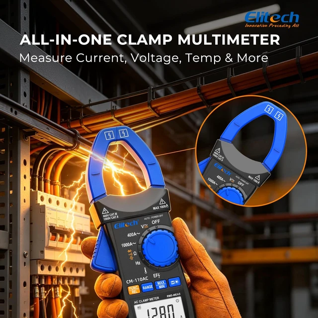 Alt view image 3 of 7 - CM-110AC Clamp Meter, AC Current 1000A, HVAC Multimeter | 1000A AC Current, 1000V AC/DC Voltage, True RMS Multimeter with NCV, Capacitance, Temperature & Frequency Measurement