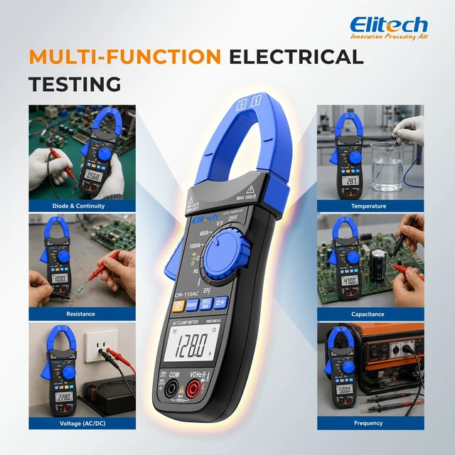 Alt view image 5 of 7 - CM-110AC Clamp Meter, AC Current 1000A, HVAC Multimeter | 1000A AC Current, 1000V AC/DC Voltage, True RMS Multimeter with NCV, Capacitance, Temperature & Frequency Measurement