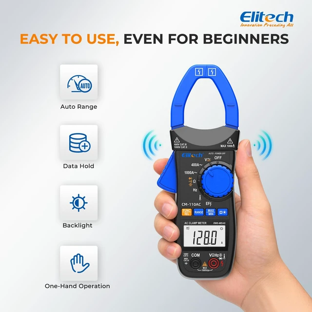 Alt view image 7 of 7 - CM-110AC Clamp Meter, AC Current 1000A, HVAC Multimeter | 1000A AC Current, 1000V AC/DC Voltage, True RMS Multimeter with NCV, Capacitance, Temperature & Frequency Measurement