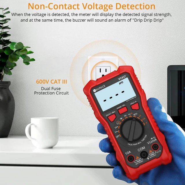Alt view image 4 of 7 - 6000 Counts True RMS Digital Multimeter,Auto Range Multimeter | AC/DC Voltage Current Resistance Capacitance Frequency Temperature Duty Cycle Voltmeter for Home Automotive Electrician-Red