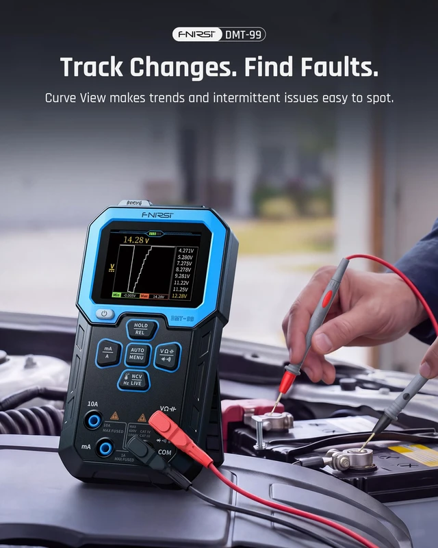 Alt view image 2 of 7 - DMT-99 Digital Multimeter 9999 Counts TRMS, Rechargeable Volt Meter | Auto-Ranging, Graph Recording, Anti-Burn Protection, NCV Voltage/Current/Resistance/Capacitance for Electronics, Auto Repair