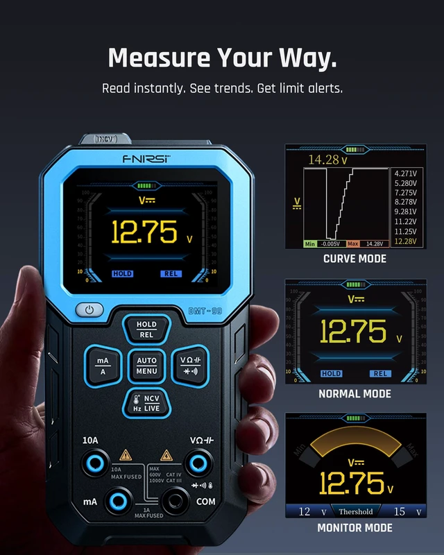 Alt view image 5 of 7 - DMT-99 Digital Multimeter 9999 Counts TRMS, Rechargeable Volt Meter | Auto-Ranging, Graph Recording, Anti-Burn Protection, NCV Voltage/Current/Resistance/Capacitance for Electronics, Auto Repair