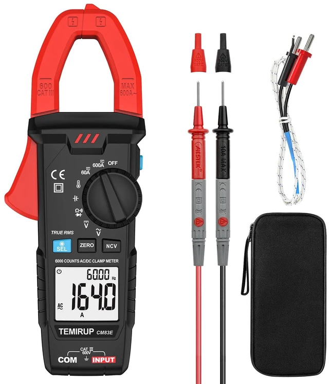 Main image of Digital Clamp Meter Multimeter, TRMS 6000 Counts 600A Current Amp Volt Meter, Auto-Ranging Voltage Tester Measures AC DC Current Voltage Resistance Capacitance Temperature Diodes Continuity NCV