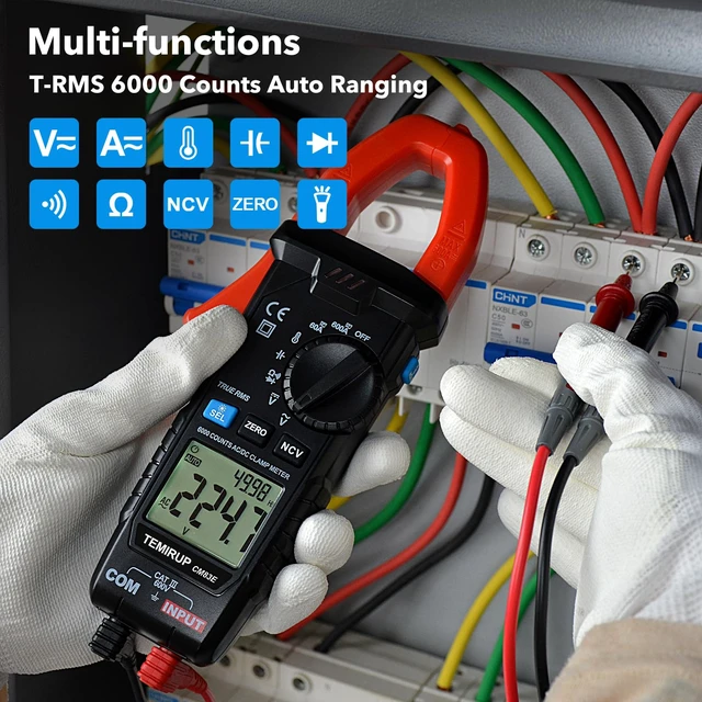 Alt view image 2 of 7 - Digital Clamp Meter Multimeter, TRMS 6000 Counts 600A Current Amp Volt Meter, Auto-Ranging Voltage Tester Measures AC DC Current Voltage Resistance Capacitance Temperature Diodes Continuity NCV