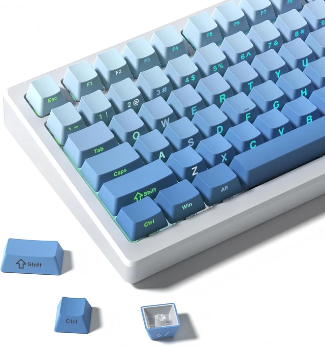Main image of Shine Through keycaps Set,Double Shot PBT keycaps Gradient | Side Print keyboard keycaps,OEM Profile custom Key caps for Mechanical Keyboards 60% 65% 75% 100% TKL Layout,Blue