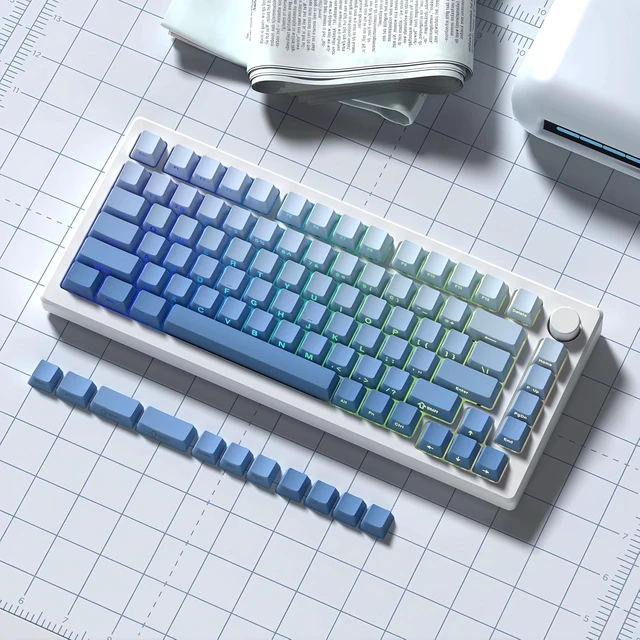 Alt view image 4 of 6 - Shine Through keycaps Set,Double Shot PBT keycaps Gradient | Side Print keyboard keycaps,OEM Profile custom Key caps for Mechanical Keyboards 60% 65% 75% 100% TKL Layout,Blue