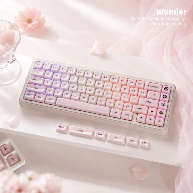 Alt view image 2 of 6 - Low Profile Keycaps, Jelly Pink Keycaps, Shine Through Key caps | 127 Keys Custom Keycaps for Mechanical Keyboard 60% 65% 75% 80% 100% Cherry Gateron MX Switches